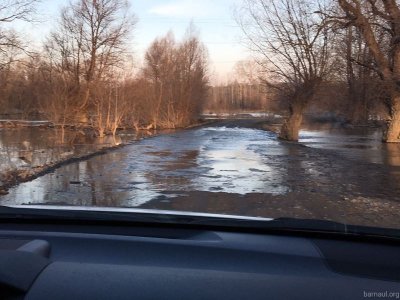 Уровень воды в Барнауле за сутки вырос практически на полметра, подтоплена дорога